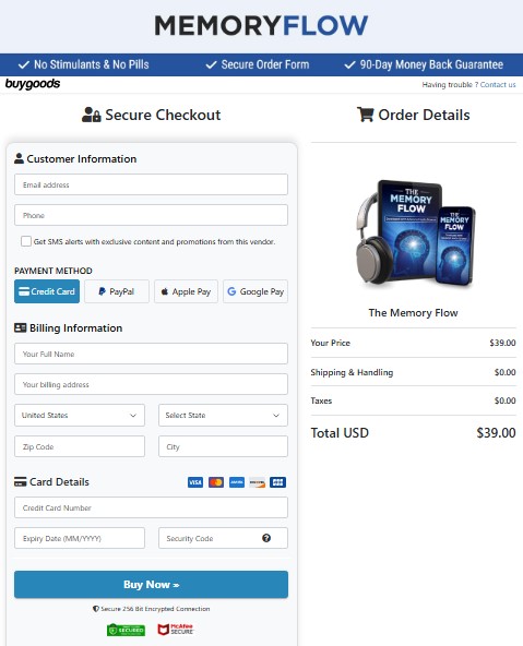 MemoryFlow Secure Checkout Page